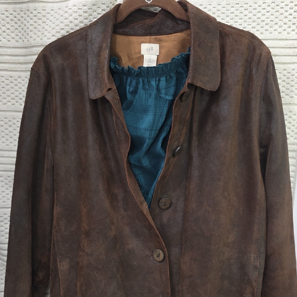 J. Jill Distressed Brown Leather Jacket